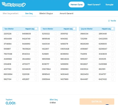 Tickets Milli Piyango Online